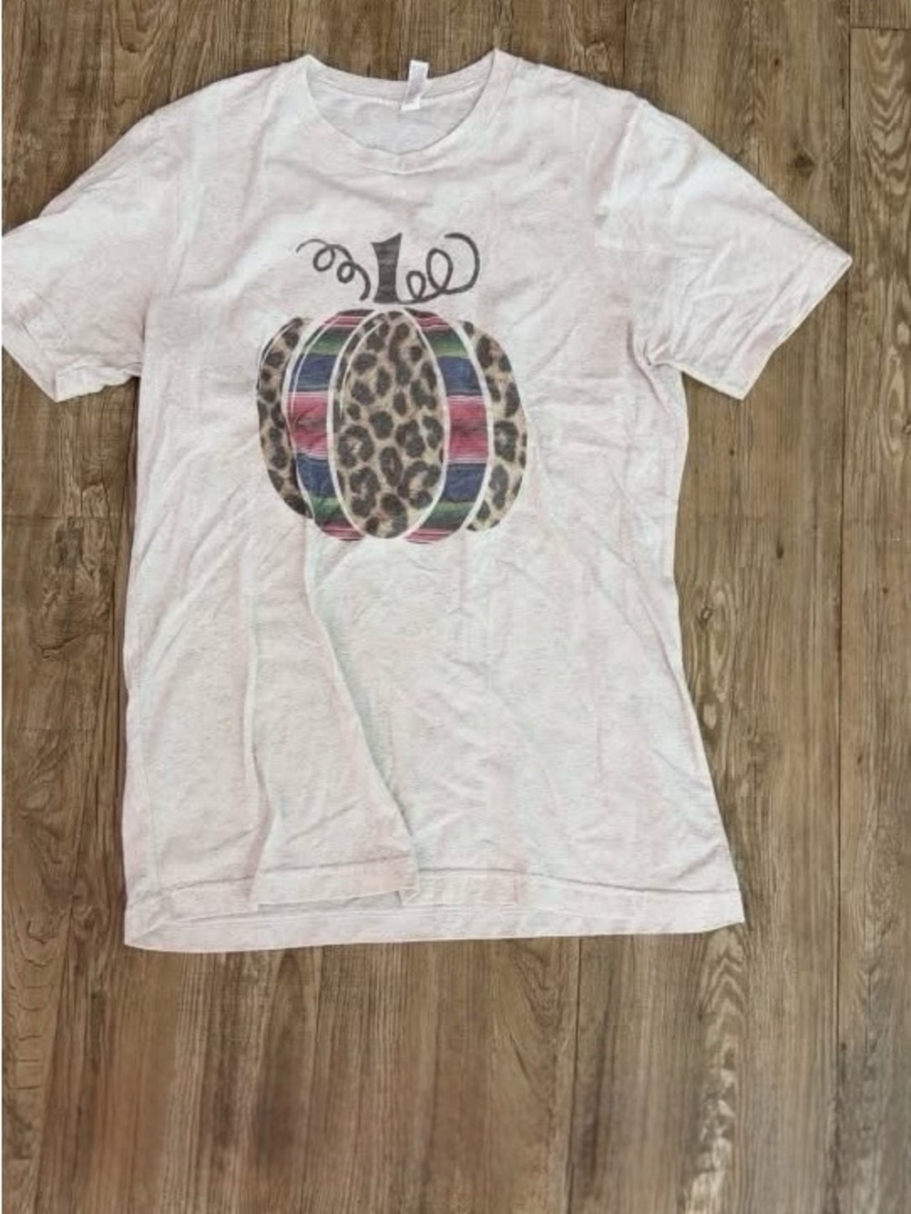Bella Canvas White Short Sleeve Tee with Leopard & Multicolor Stripe Pumpkin